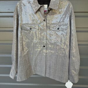 Silver black Plaid Button-Up Shirt jacket